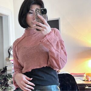Urban Outfitters Pink Cropped Mock Neck Sweater